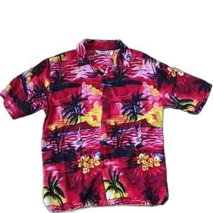Hawaii Hangover Short Sleeve Aloha Red Sunset Button Down Shirt Size Medium